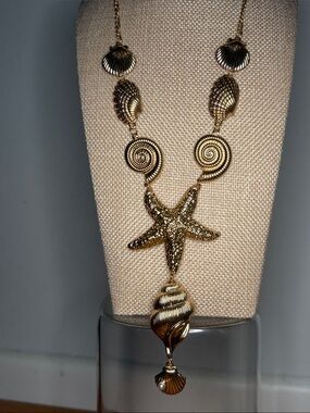 Gold tone Seashell & Starfish Statement Necklace - Women Jewelry